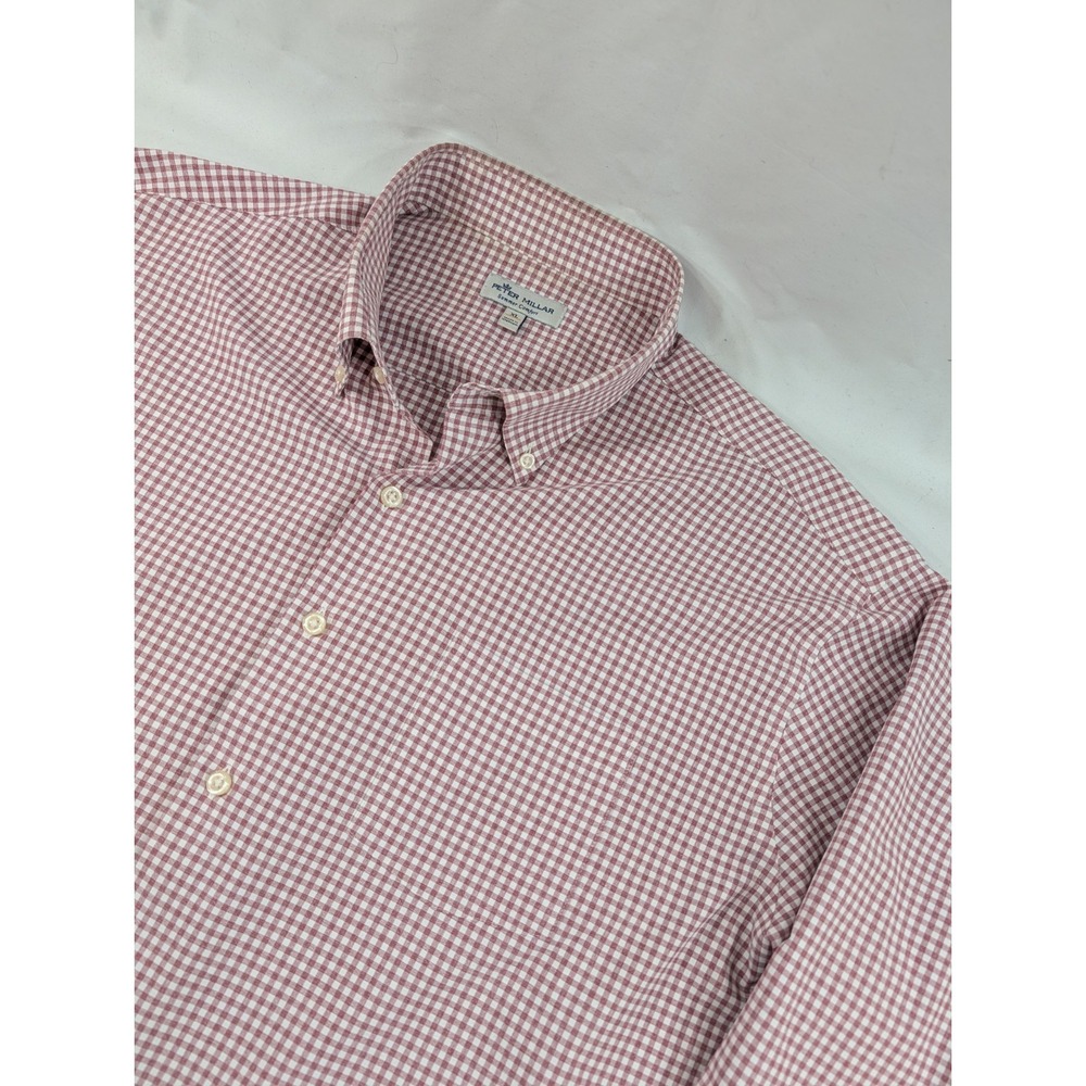 PETER MILLAR Summer Comfort Button Down L/S‎ Shirt Mens Size XL Red Gingham
